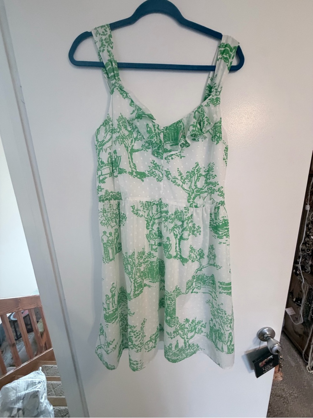 Lilly Pulitzer White Dress with Green Toile Print